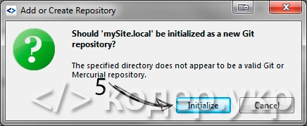 SmartGit, подтверждаем инициализацию репозитория
